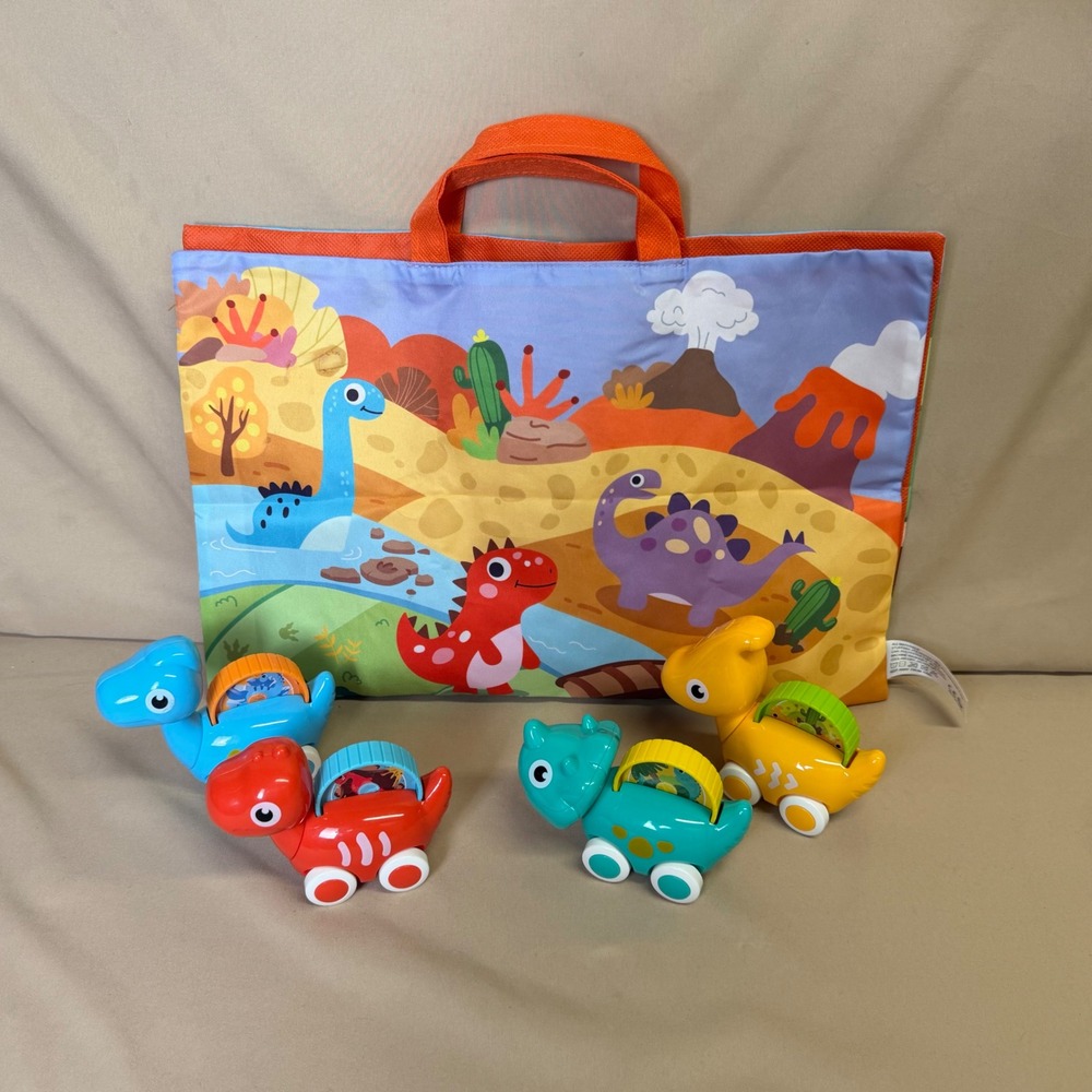 Dinosaur Pull Back Toy Cars Set with Portable Storage Bag Play Mat 5 Piece Lot
